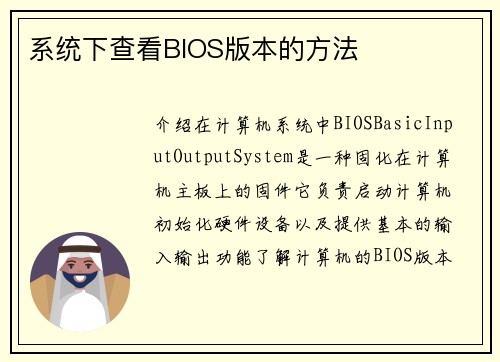 系统下查看BIOS版本的方法